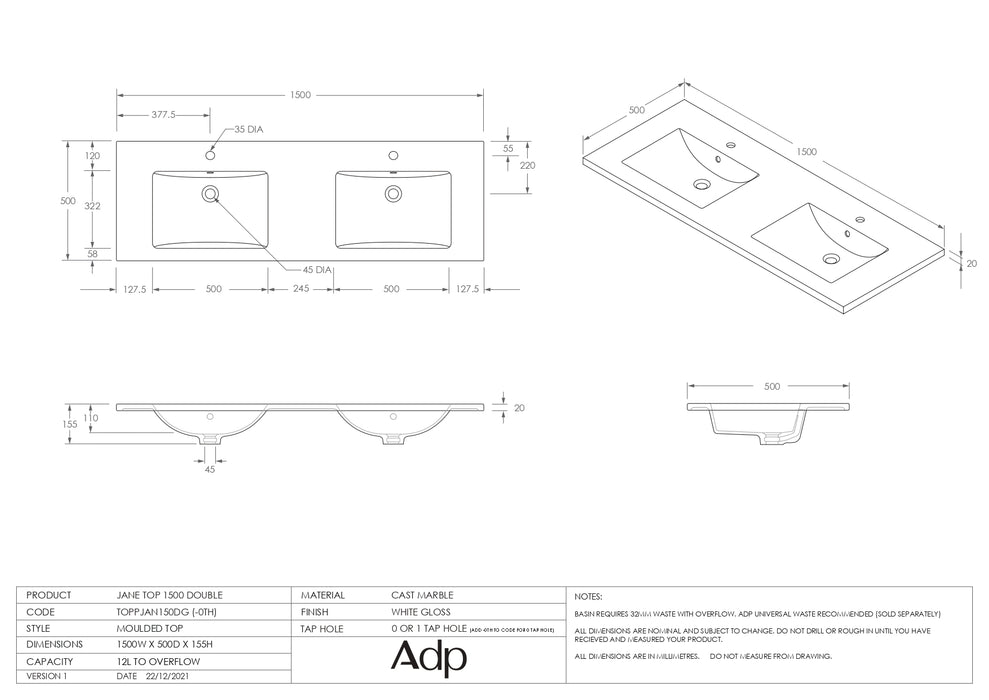 ADP Jane Express 1500 Wall Hung / Floor Mount - Double