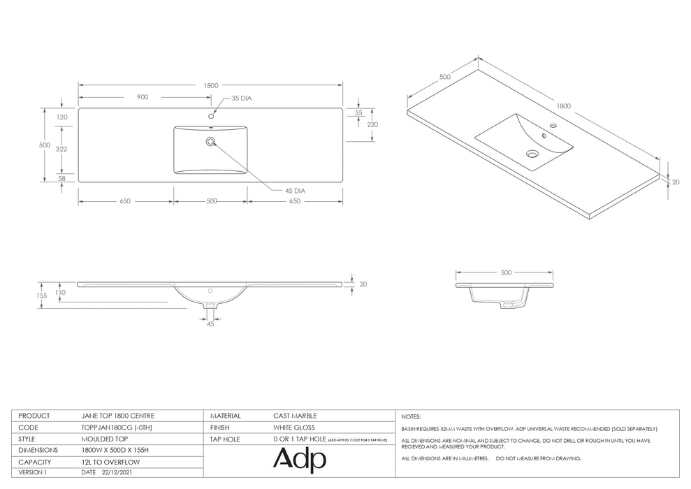 ADP Jane Express 1800 Wall Hung / Floor Mount - Centre