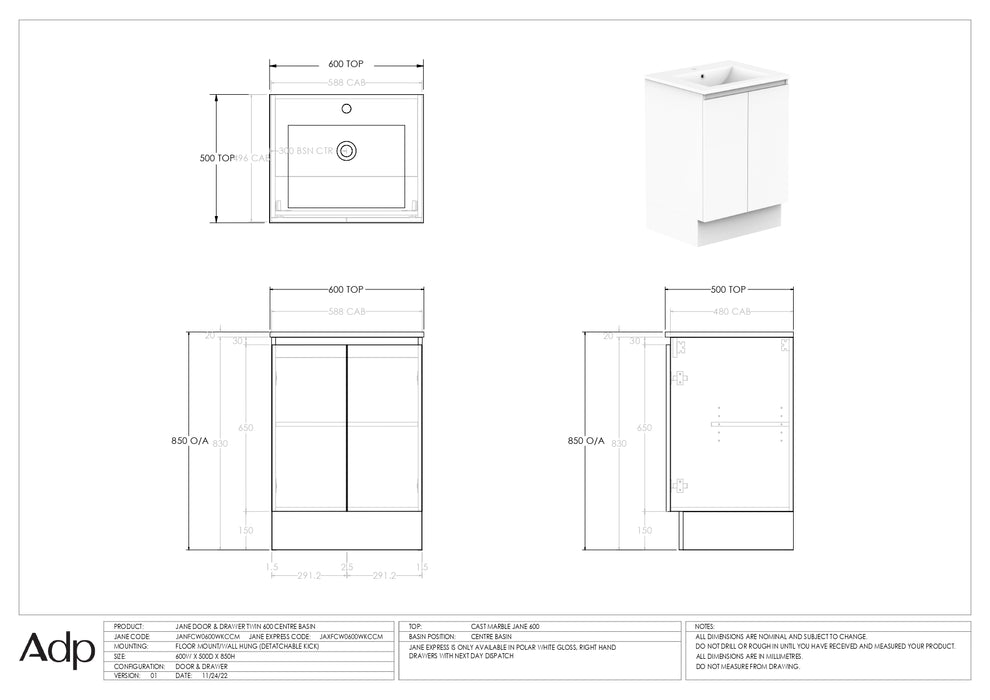 ADP Jane 600 Wall Hung / Floor Mount