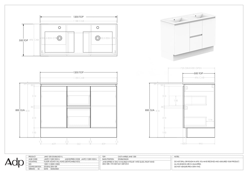 ADP Jane Express 1200 Wall Hung / Floor Mount - Double