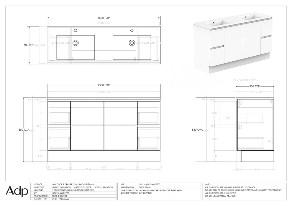 ADP Jane Express 1500 Wall Hung / Floor Mount - Double