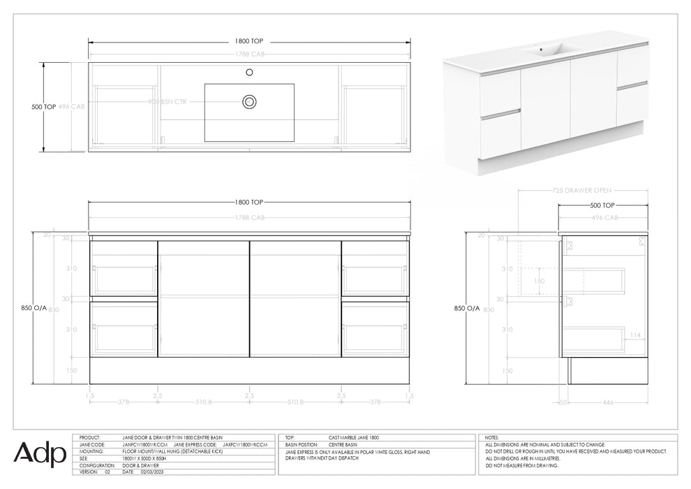 ADP Jane Express 1800 Wall Hung / Floor Mount - Centre