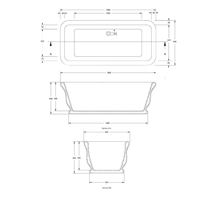 Turner Hastings Kirkham 180 x 84 TitanCast Solid Surface Bath