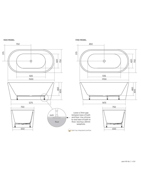 Seima Limni 101 Freestanding Bath | With Overflow and Pop-out Waste