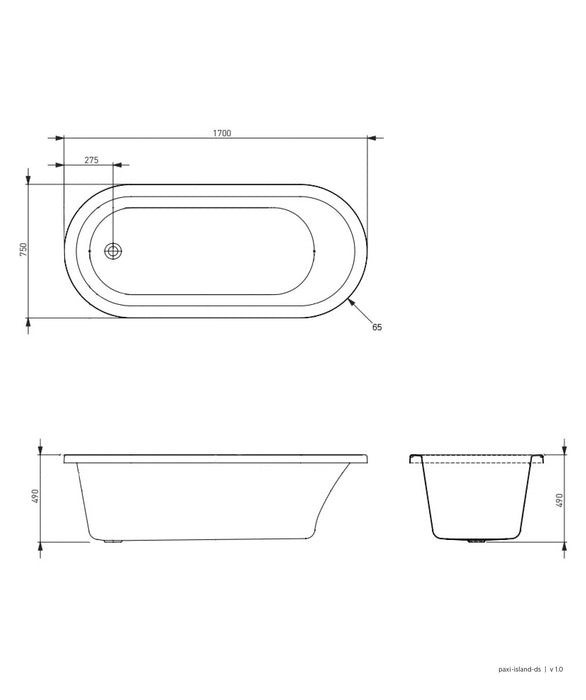 Seima Limni 135 inset island bath 1700mm | With overflow basic and Plug+Waste