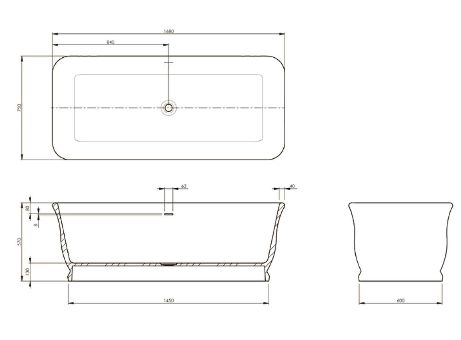 Turner Hastings Lynton 168 x 75 TitanCast Solid Surface Freestanding Bath