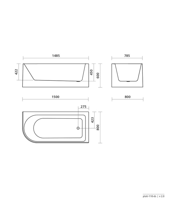 Seima Plati 110 Corner Freestanding Bath - no overflow