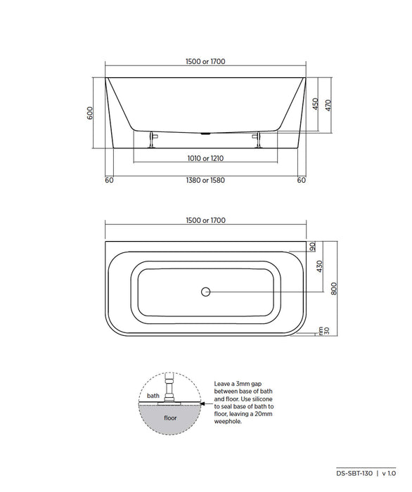 Seima Plati 130 Back-to-wall freestanding bath – no overflow