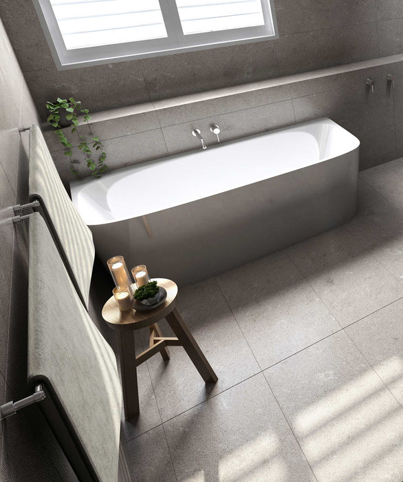 Seima Plati 130 Back-to-wall freestanding bath – with overflow and Pop-out Waste