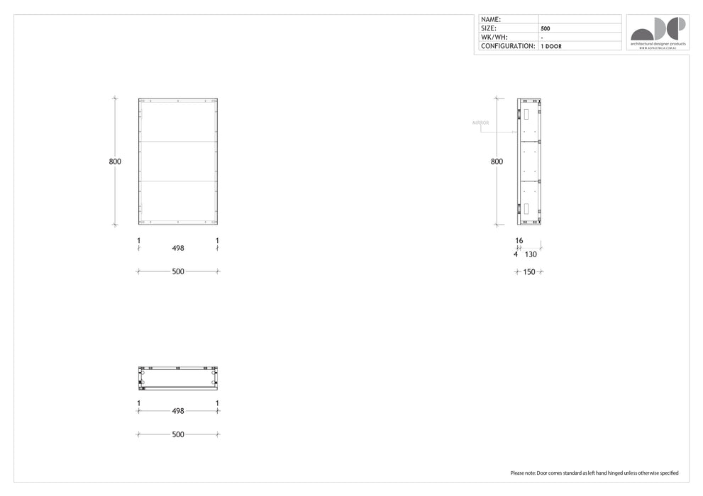 ADP Silk Mirrored Cabinet 500mm