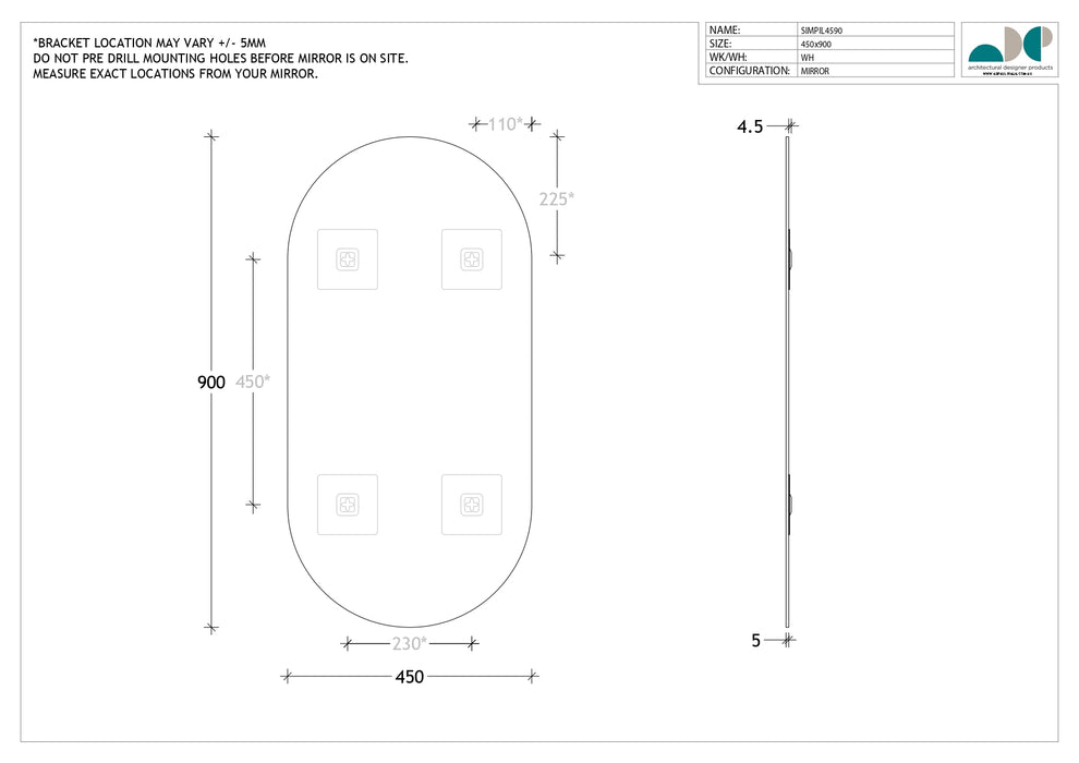 ADP Pill Mirror 450x900