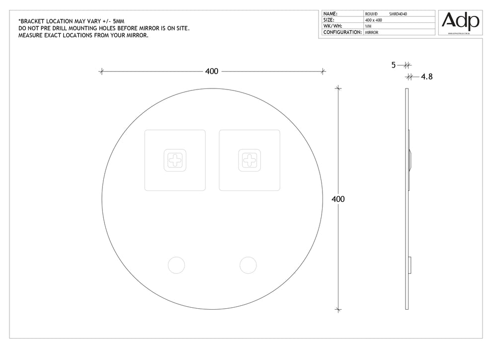 ADP Round Polished Edge Mirror 400mm