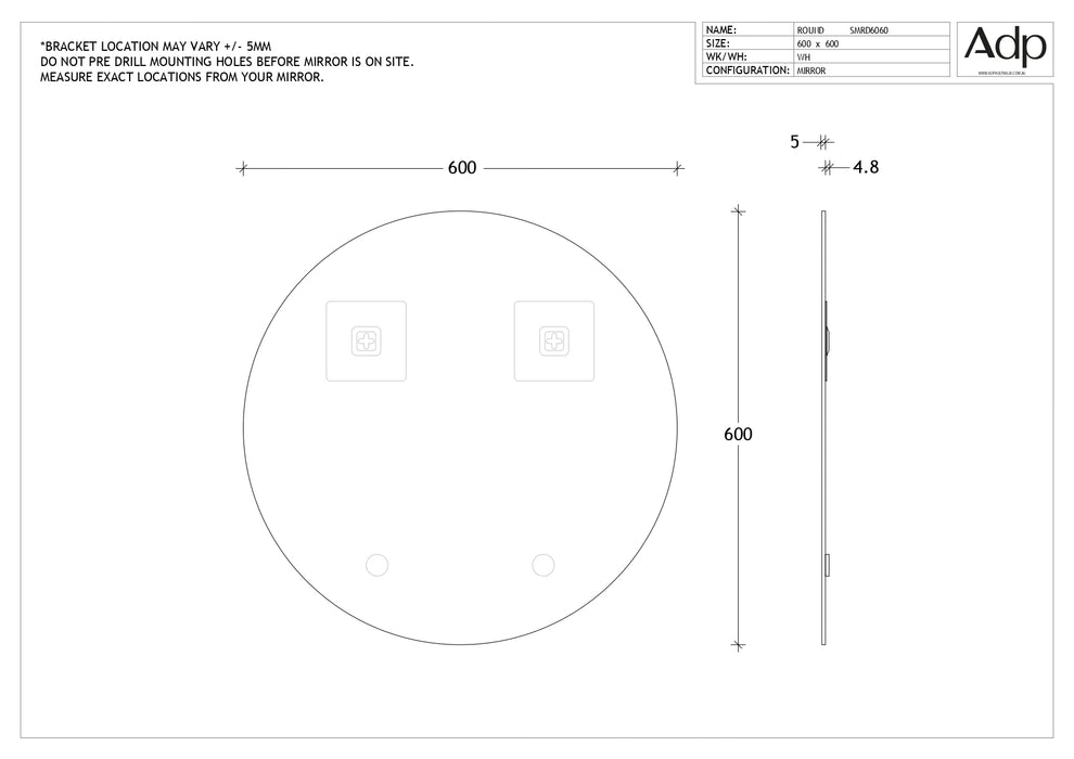 ADP Round Polished Edge Mirror 600mm