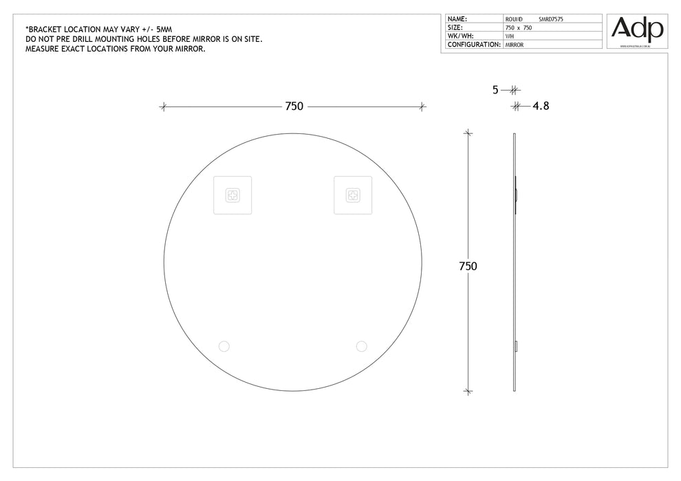 ADP Round Polished Edge Mirror 900mm