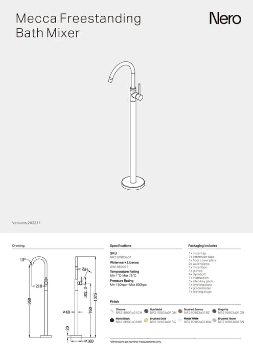 Nero Mecca Freestanding Bath Mixer