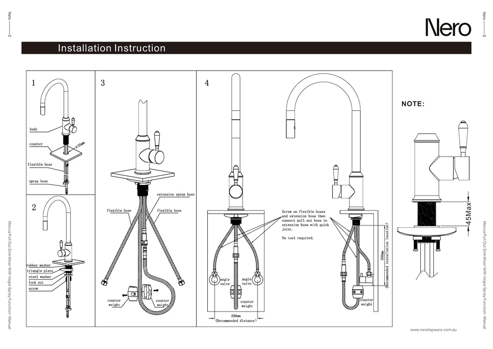 Nero Mecca Pull Out Sink Mixer With Vegie Spray Function