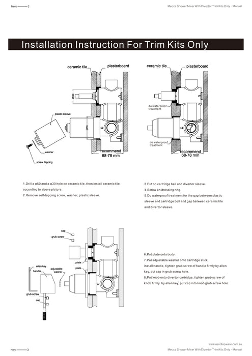 Nero Mecca Shower Mixer With Divertor Trim Kits Only