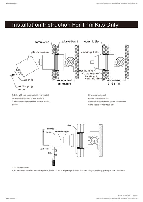 Nero Mecca Shower Mixer 60mm Plate Trim Kits Only