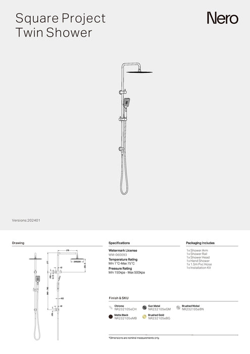 Nero Square Project Twin Shower