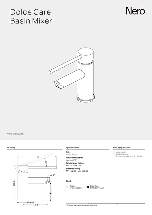 Nero Dolce Care Basin Mixer