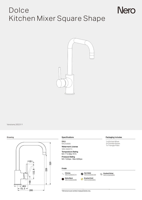 Nero Dolce Kitchen Mixer Square Shape