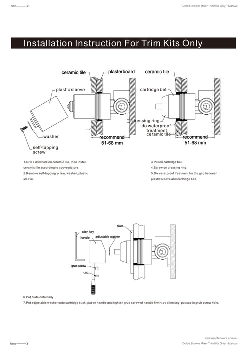 Nero Dolce Shower Mixer Trim Kits Only