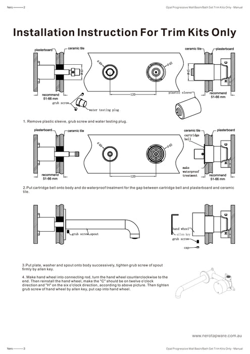 Nero Opal Progressive Wall Basin/Bath Set Trim Kits Only 160mm Spout