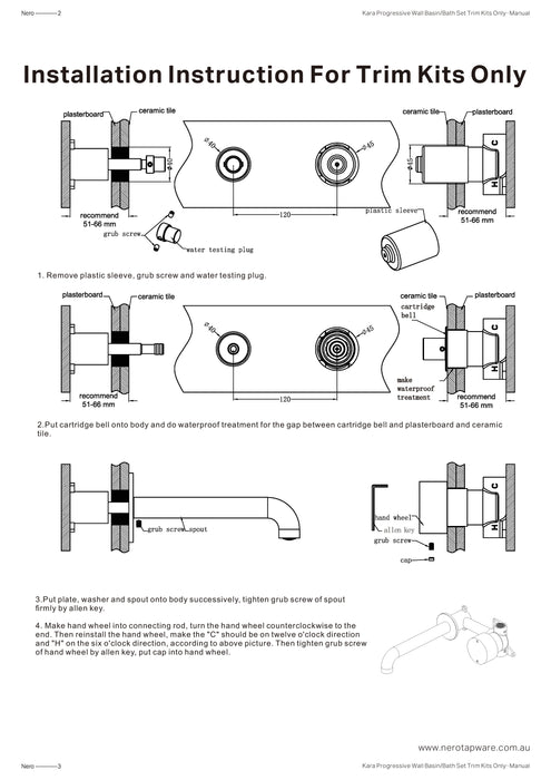 Nero Kara Progressive Wall Basin/Bath Set Trim Kits Only 230mm Spout