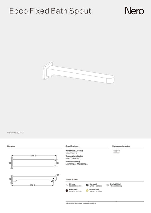 Nero Ecco Fixed Bath Spout Only