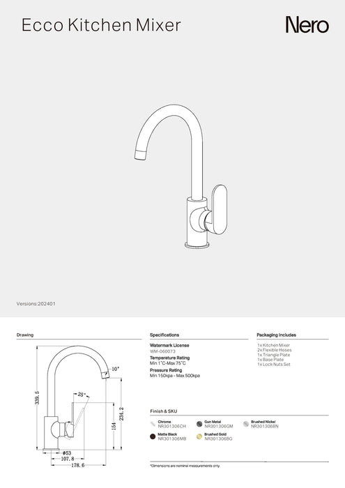 Nero Ecco Kitchen Mixer