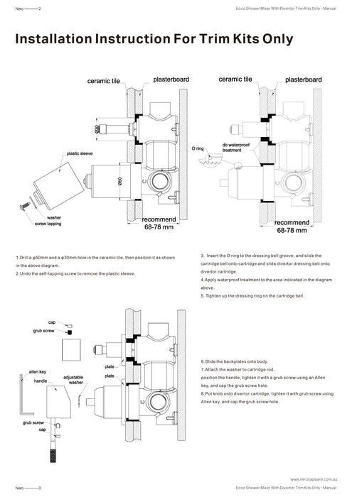 Nero Ecco Shower Mixer With Divertor Trim Kits Only