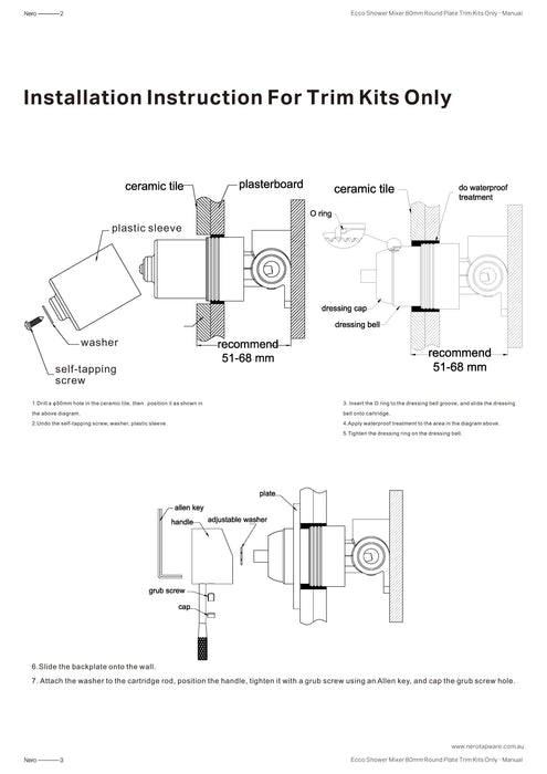 Nero Ecco Shower Mixer 80mm Round Plate Trim Kits Only