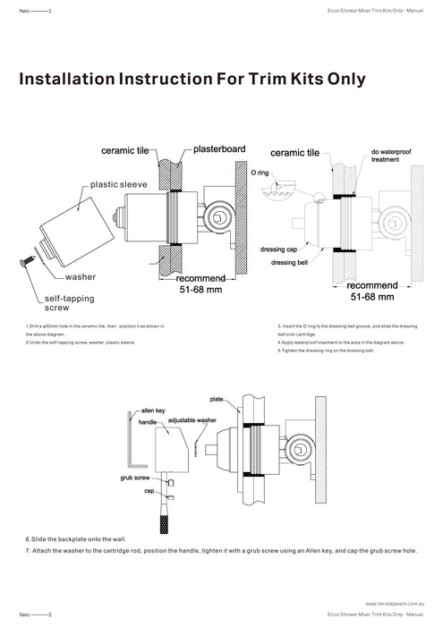 Nero Ecco Shower Mixer Trim Kits Only