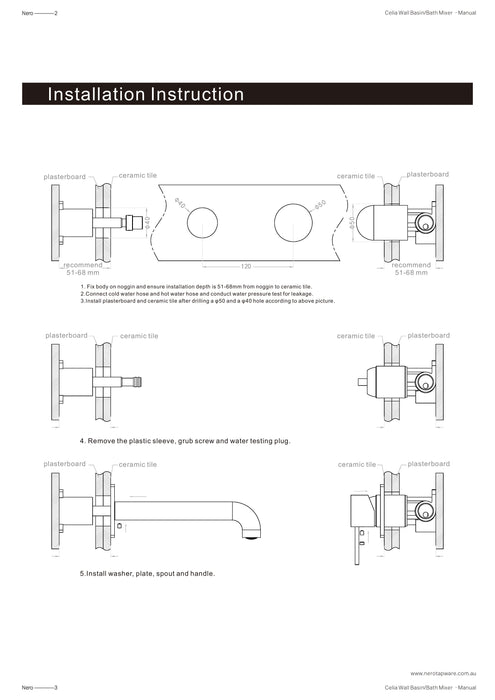 Nero Celia Wall Basin/Bath Mixer