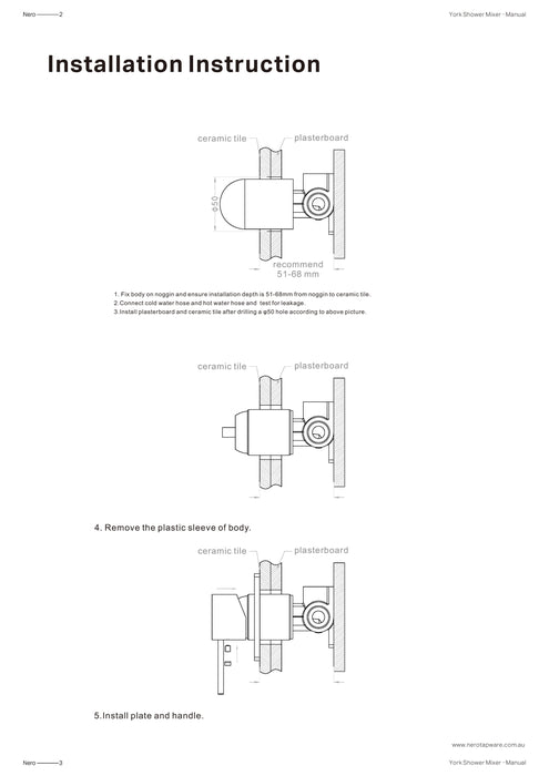 Nero York Shower Mixer With Metal Lever