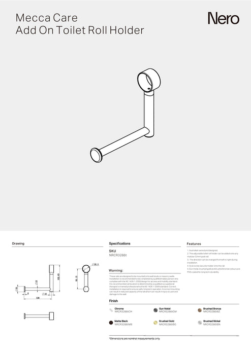 Nero Mecca Care Add On Toilet Roll Holder