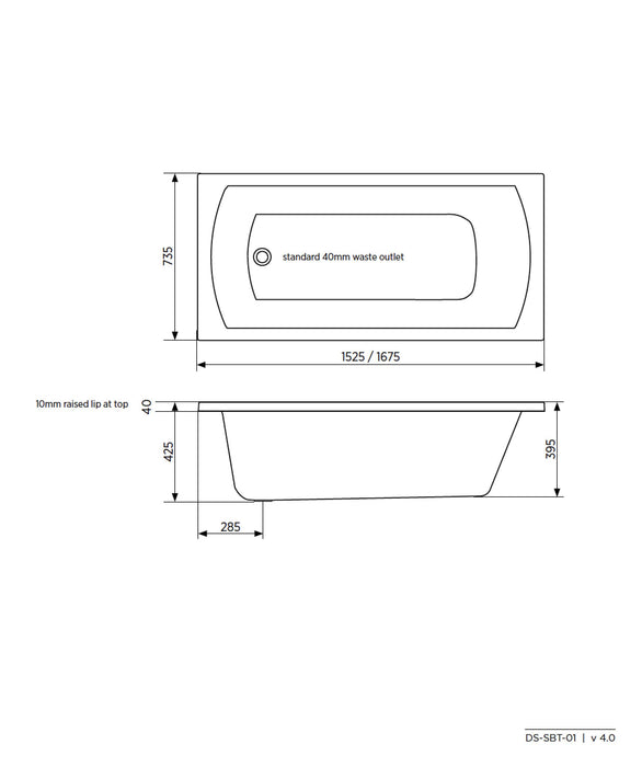 Seima Syros 103 (Select) inset bath – with overflow premium and Pop-out Waste