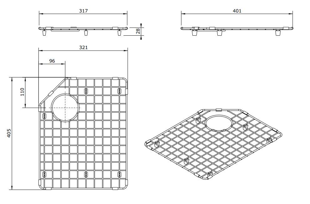 Turner Hastings Chester Sink Grid - Right Hand Side