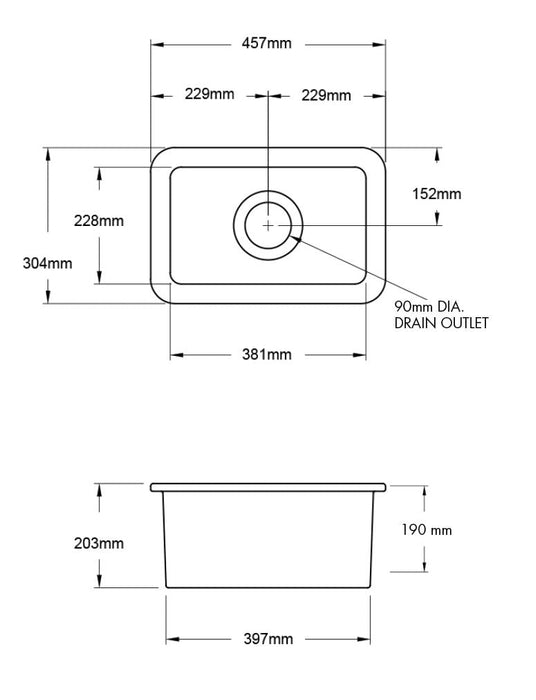 Turner Hastings Cuisine 30 x 46 Inset / Undermount Fine Fireclay Sink 300mm