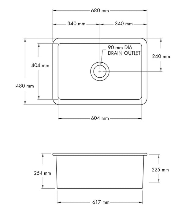 Turner Hastings Cuisine 68 x 48 Inset / Undermount Fine Fireclay Sink 680mm