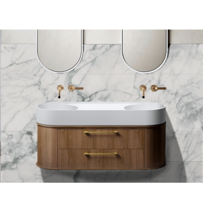 Omvivo Lune 1200 Double Bowl Solid Surface Basin 0TH 1200mm