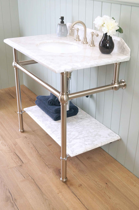 Turner Hastings Mayer Basin Stand With 90 x 55 Real Carrara Marble Top, Chrome -3TH 900mm