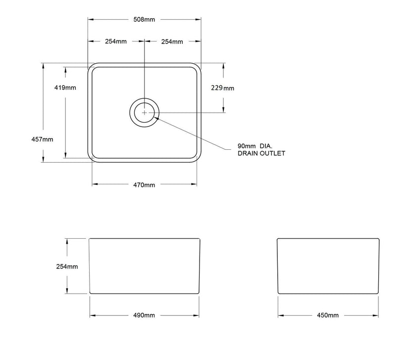 Turner Hastings Novi 50 x 46 Fine Fireclay Matte Black Butler Sink 500mm