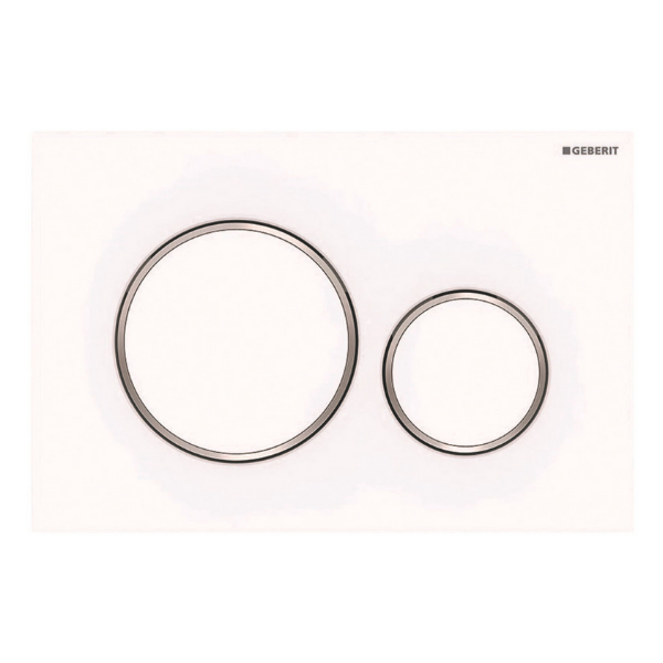 Geberit Sigma 20 Matte White, Chrome Trim Round Button Flush Plate