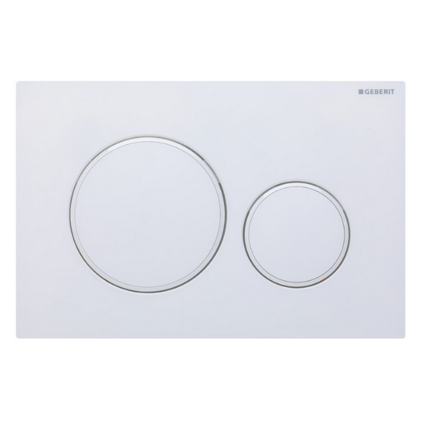 Geberit Sigma 20 Matte White, White Trim Round Button Flush Plate